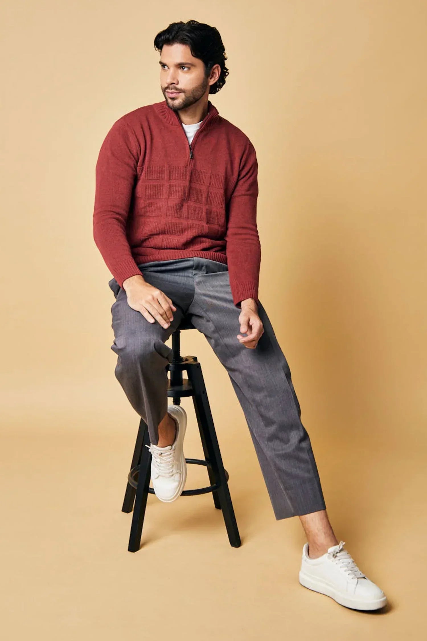 Suéter Calarcá en algodón regenerado cuadros halfzip – Hombre